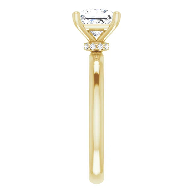 Princess Cut Yellow Gold Low Hidden Halo Solitaire Engagement Ring