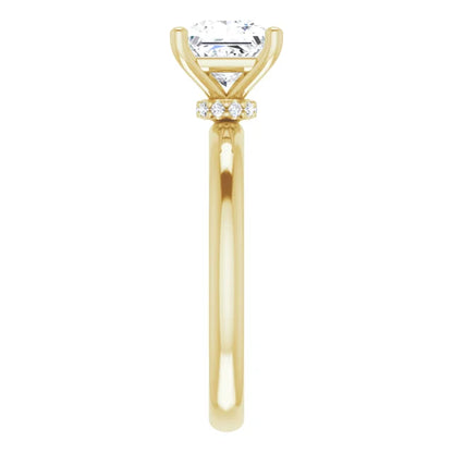 Princess Cut Yellow Gold Low Hidden Halo Solitaire Engagement Ring