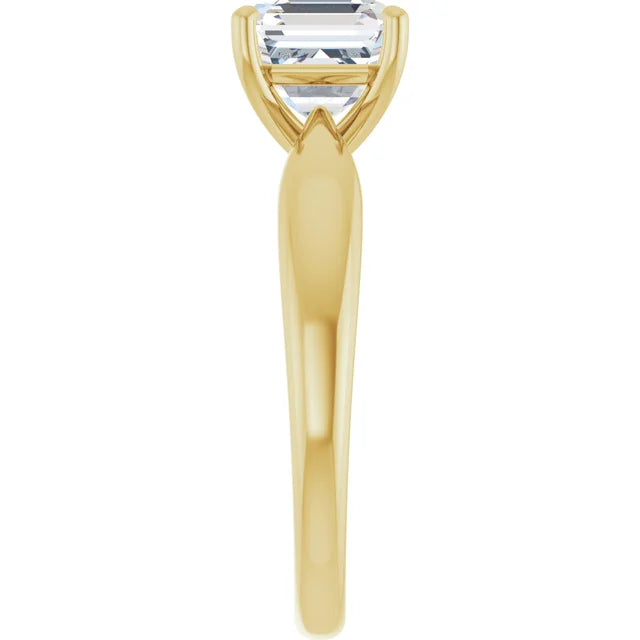 Asscher Yellow Gold Knife Edge Solitaire Engagement Ring