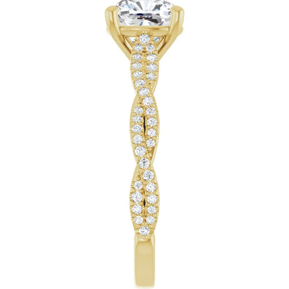 Cushion Yellow Gold Twist Style Engagement Ring 