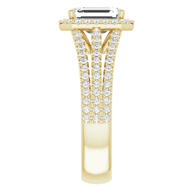 Emerald Yellow Gold Halo Style Engagement Ring