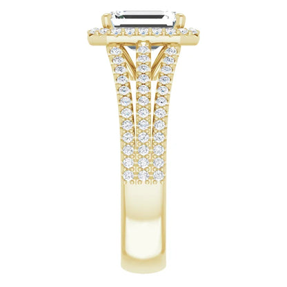 Emerald Yellow Gold Halo Style Engagement Ring