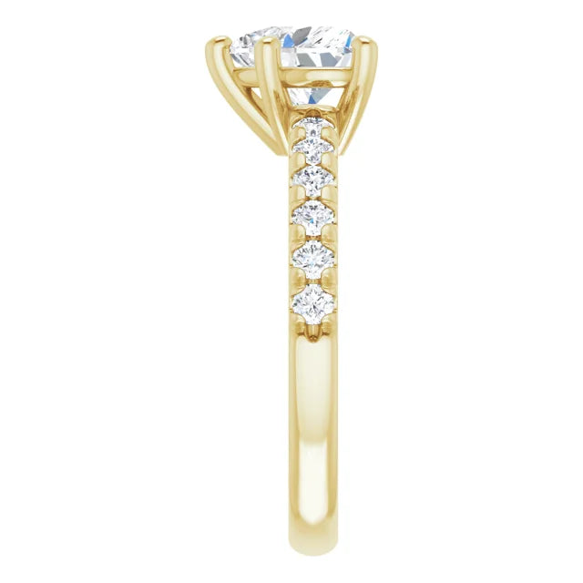 Heart Five Claw Pave Yellow Gold Engagement Ring 