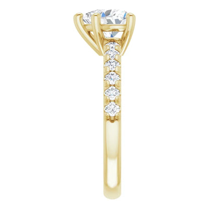 Heart Five Claw Pave Yellow Gold Engagement Ring 