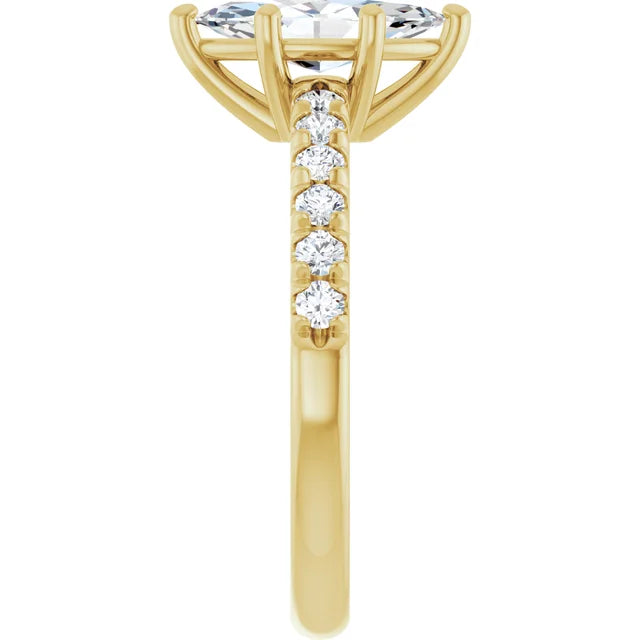 Marquise Six Claw Pave Yellow Gold Engagement Ring 