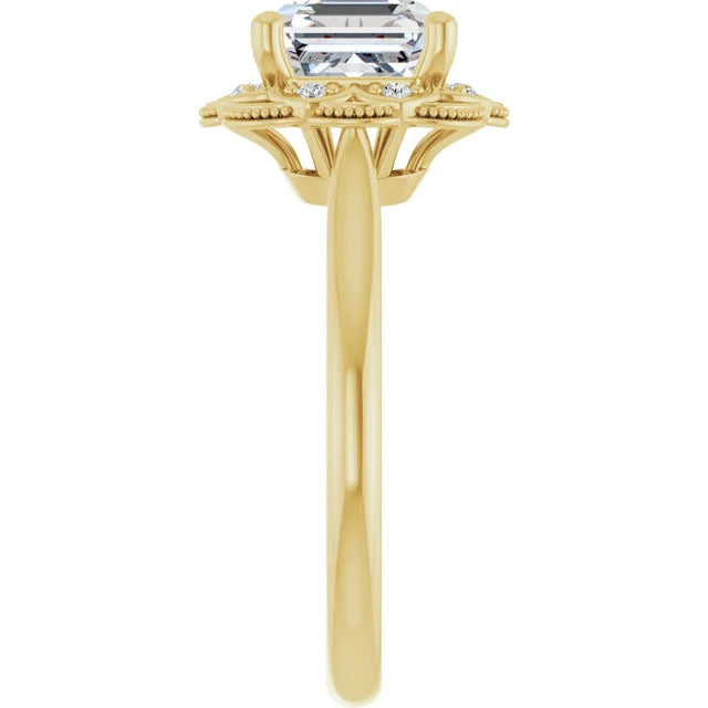 Asscher Yellow Gold Antique Inspired Design Engagement Ring