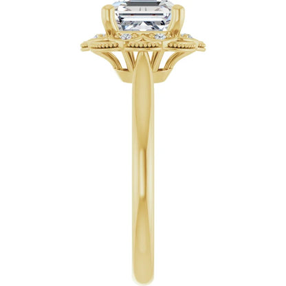 Asscher Yellow Gold Antique Inspired Design Engagement Ring