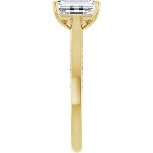 Emerald Yellow Gold Solitaire & Hidden Diamond Band Engagement 