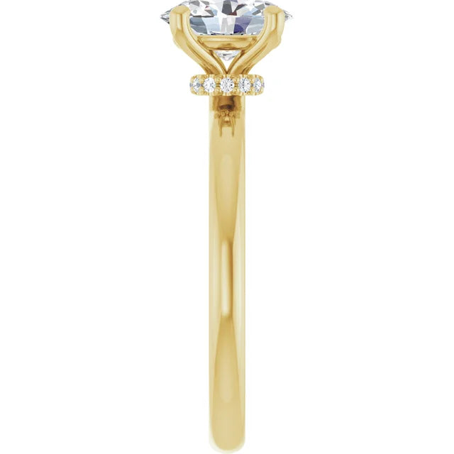 Oval Cut Yellow Gold Low Hidden Halo Solitaire Engagement Ring