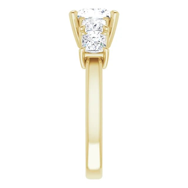 Princess Yellow Gold Multi Stone Accent Style Engagement Ring