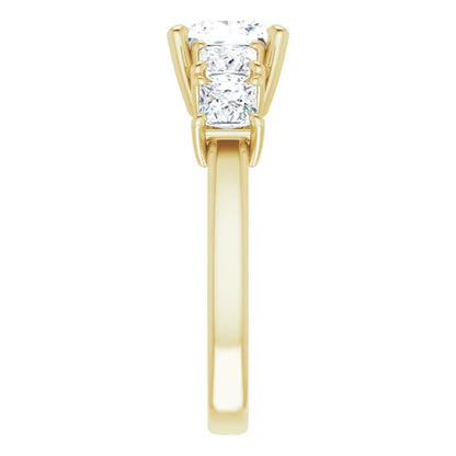 Princess Yellow Gold Multi Stone Accent Style Engagement Ring