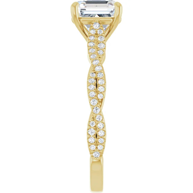 Asscher Yellow Gold Twist Style Engagement Ring