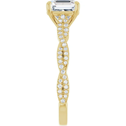 Asscher Yellow Gold Twist Style Engagement Ring