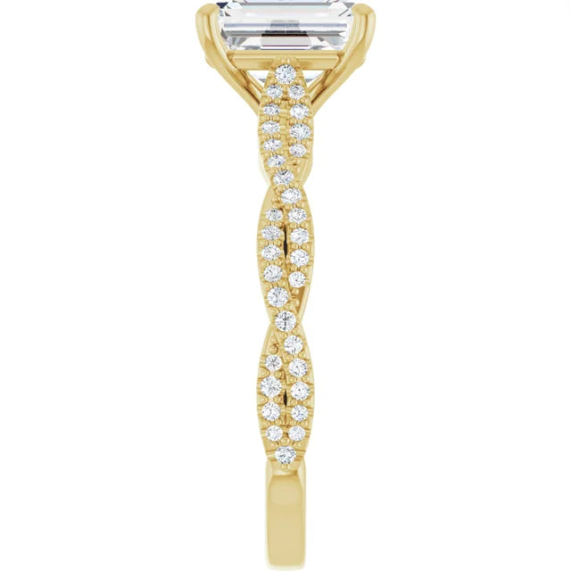 Emerald Yellow Gold Twist Style Engagement Ring 