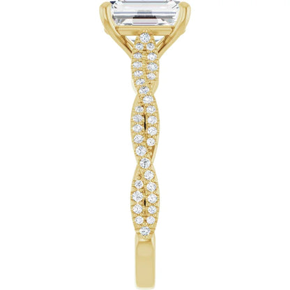 Emerald Yellow Gold Twist Style Engagement Ring 