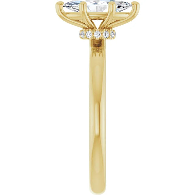 Marquise Cut Yellow Gold Low Hidden Halo Solitaire Engagement Ring