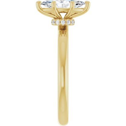 Marquise Cut Yellow Gold Low Hidden Halo Solitaire Engagement Ring