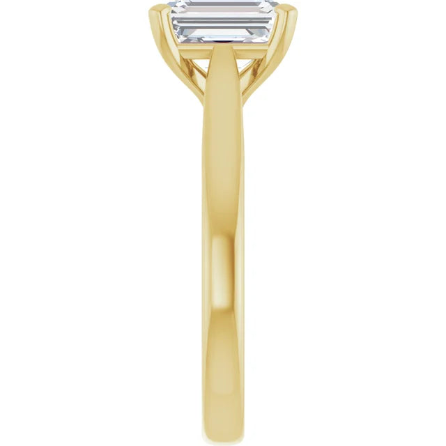 Four Claw Yellow Gold Emerald Solitaire Engagement Ring