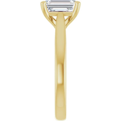 Four Claw Yellow Gold Emerald Solitaire Engagement Ring