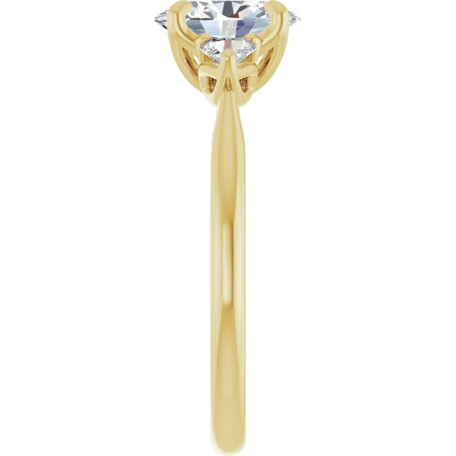 Oval Yellow Gold Tri -Stone Style Pear Accent Engagement Ring