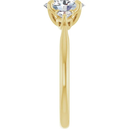 Oval Yellow Gold Tri -Stone Style Pear Accent Engagement Ring