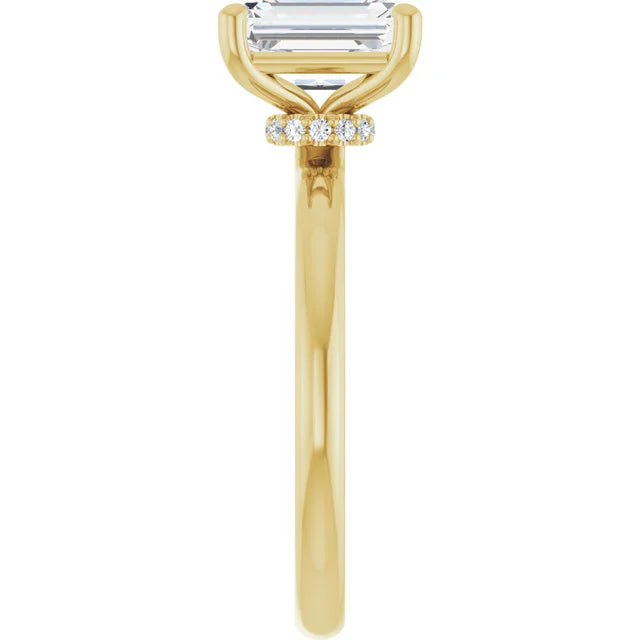 Emerald Cut Yellow Gold Low Hidden Halo Solitaire Engagement Ring