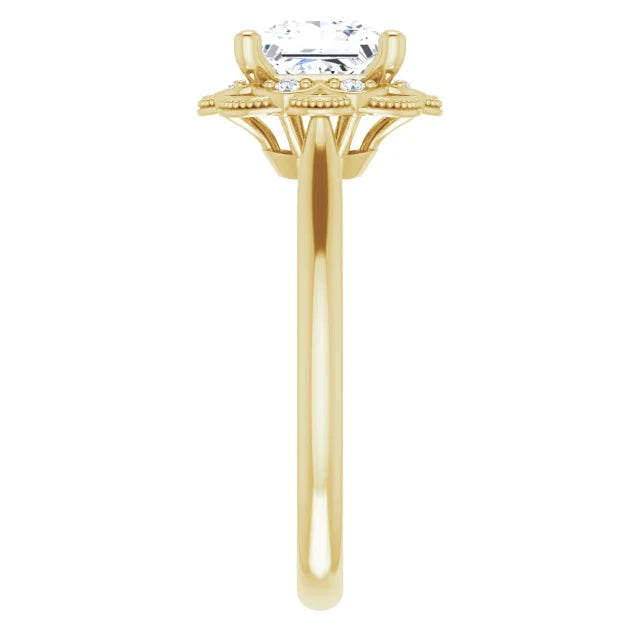 Princess Yellow Gold Antique Inspired Design Engagement Ring