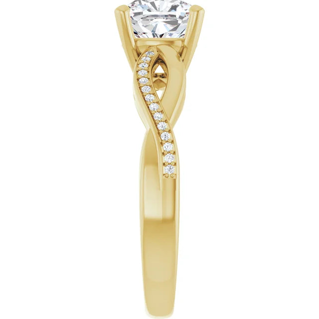Cushion Yellow Gold Claw Set Twist Style Engagement Ring 