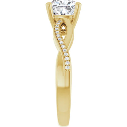 Cushion Yellow Gold Claw Set Twist Style Engagement Ring 