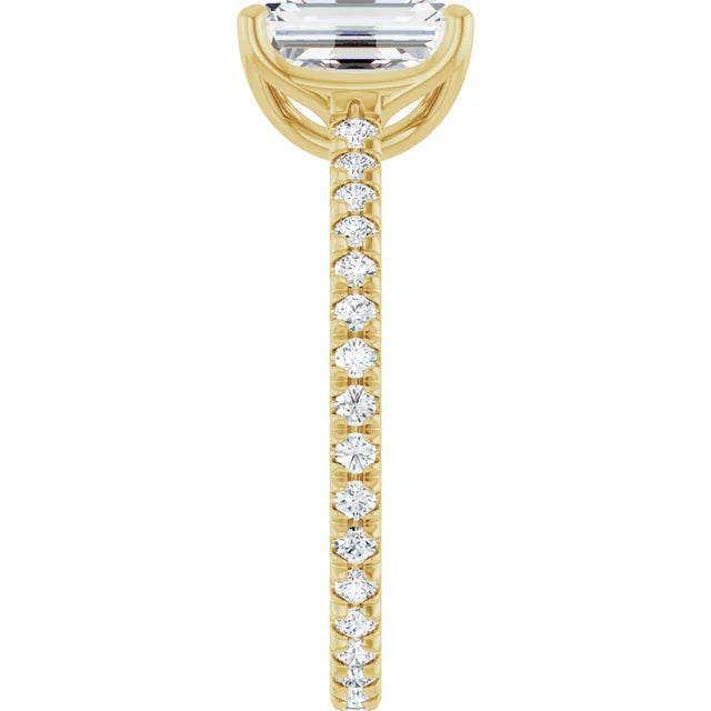 Emerald Yellow Gold Claw Set Eternity Style Engagement Ring