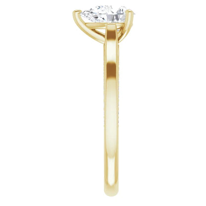 Pear Yellow Gold Solitaire & Hidden Diamond Band Engagement Ring