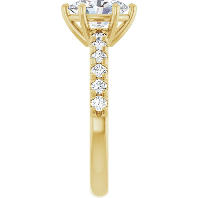 Oval Six Claw Pave Yellow Gold Engagement Ring 