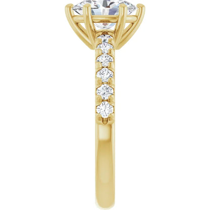 Oval Six Claw Pave Yellow Gold Engagement Ring 