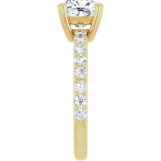 Cushion Yellow Gold Claw Set Style Engagement Ring 