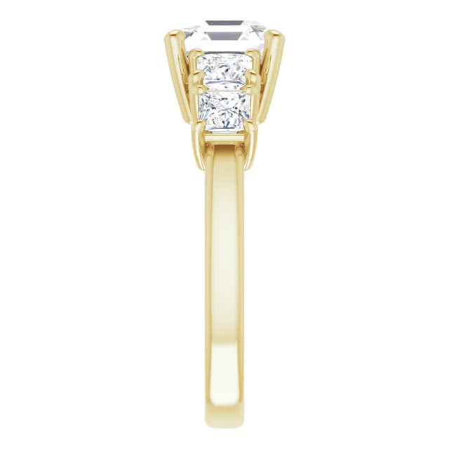 Asscher Yellow Gold Multi Stone Accent Style Engagement Ring