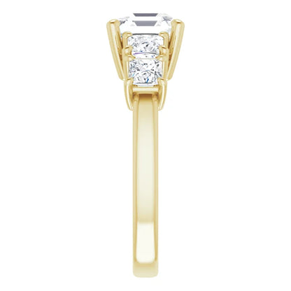 Asscher Yellow Gold Multi Stone Accent Style Engagement Ring