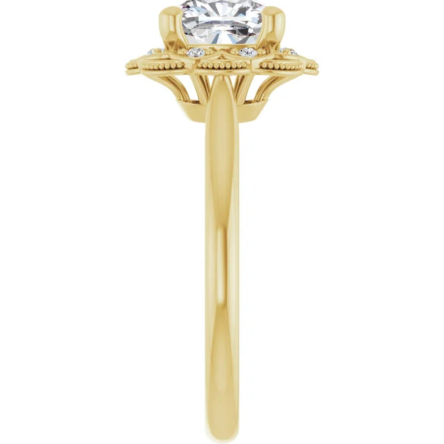 Cushion Yellow Gold Antique Inspired Design Engagement Ring