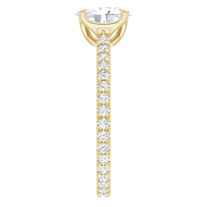 Oval Yellow Gold Claw Set Eternity Style Engagement Ring