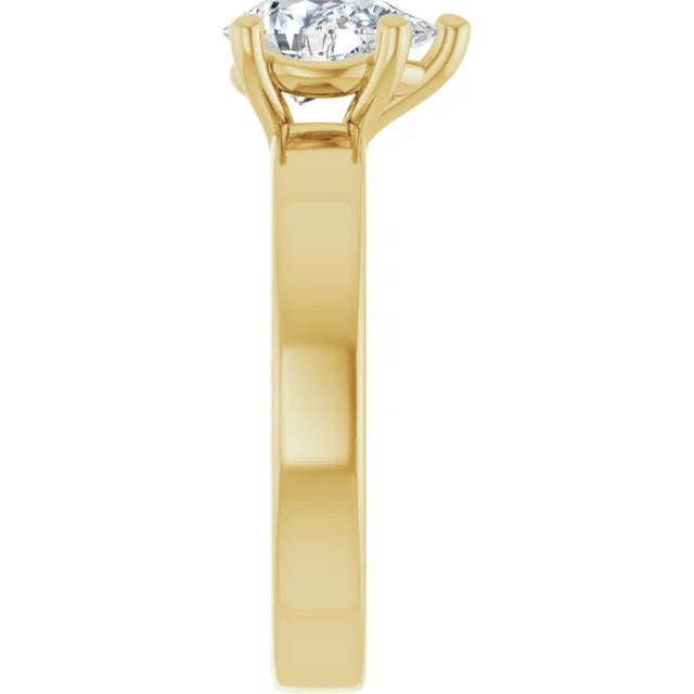 Pear Yellow Gold Wide Band Solitaire Engagement Ring