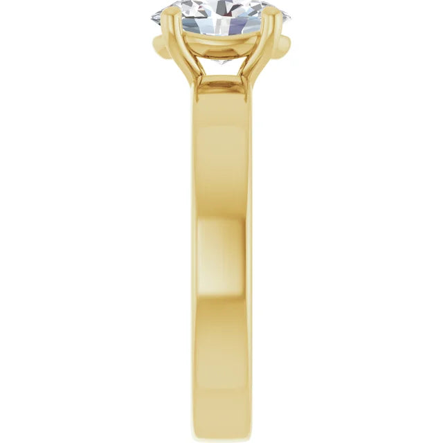 Oval Yellow Gold Wide Band Solitaire Engagement Ring