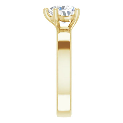 Heart Yellow Gold Wide Band Solitaire Engagement Ring