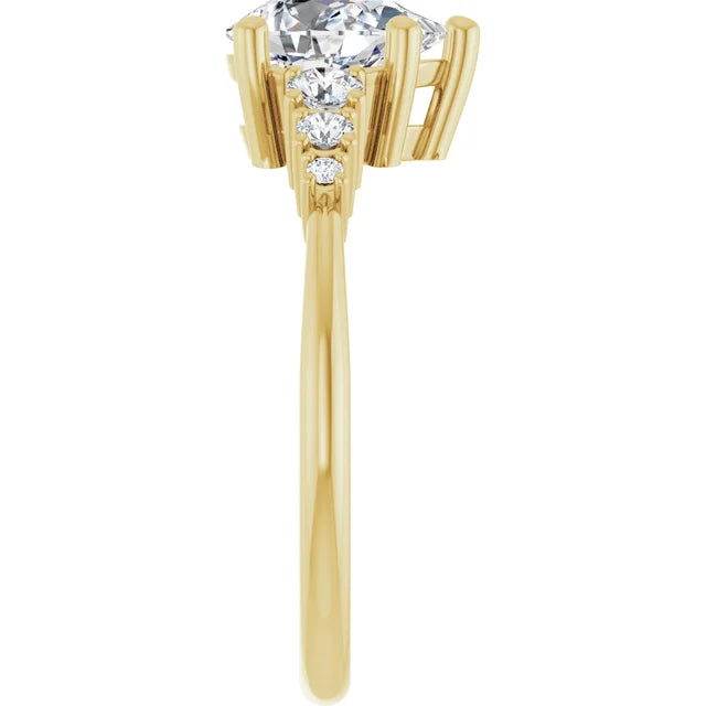 Pear Yellow Gold Multi Stone Accent Style Engagement Ring