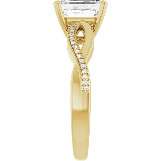 Emerald Yellow Gold Claw Set Twist Style Engagement Ring 