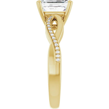 Emerald Yellow Gold Claw Set Twist Style Engagement Ring 