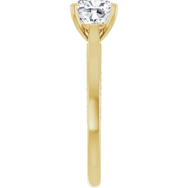 Cushion Yellow Gold Solitaire & Hidden Diamond Band Engagement Ring