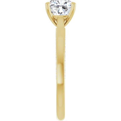 Cushion Yellow Gold Solitaire & Hidden Diamond Band Engagement Ring