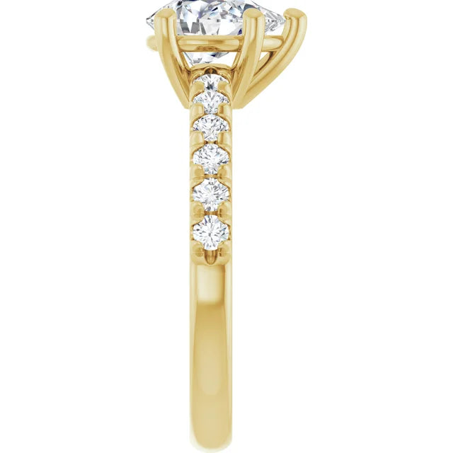 Pear Five Claw Pave Yellow Gold Engagement Ring 
