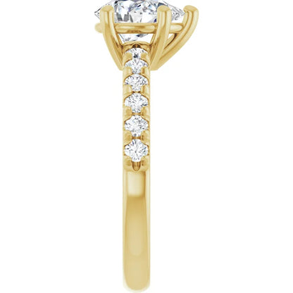 Pear Five Claw Pave Yellow Gold Engagement Ring 