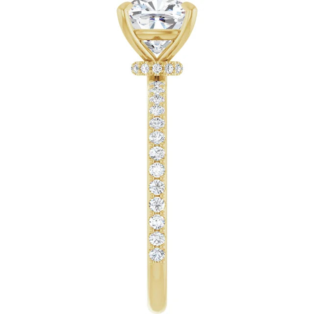 Cushion Yellow Gold Claw Set Style Engagement Ring 