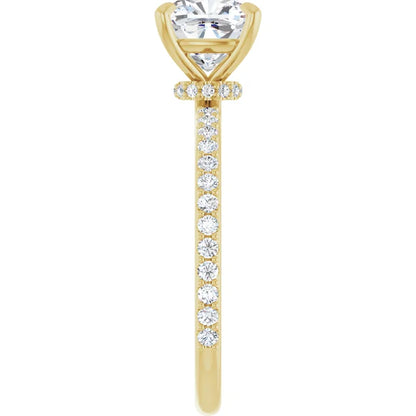 Cushion Yellow Gold Claw Set Style Engagement Ring 